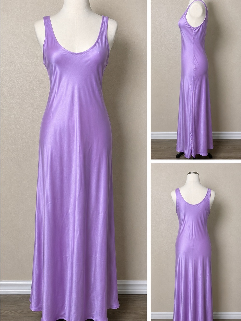 L’AGENCE Women’s S/P Lavender Purple Satin Slip Maxi Dress Sleeveless Scoop Neck